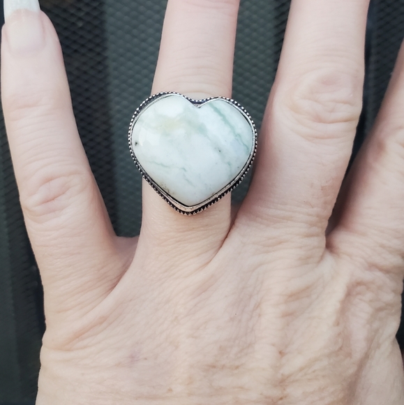 New Heart Shaped Tree Agate 925 Silver Ring. - Picture 13 of 16